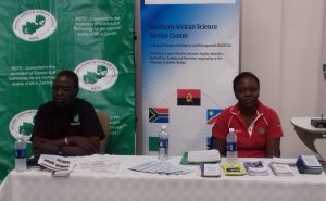 SASSCAL Zambia NEA Acting Director Samuel Maango with OADC Specialist Chishala Siame at the exhibition stand