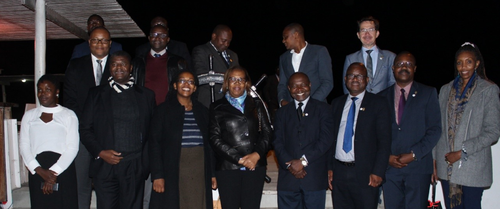 Hon. Minister Maria Cândida Teixeira, Governing Board members, ED, DSTCD, Ministry Officials and National Node Staff during dinner after the Board meeting 